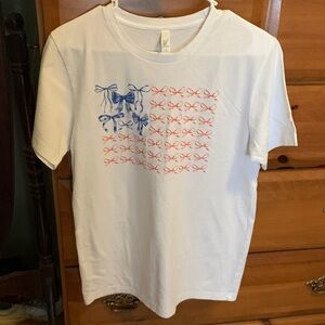 Bella Canvas White Tee with Blue and Red Bow Design